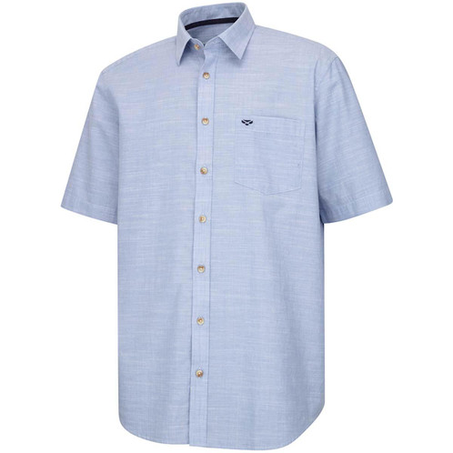 Plain Blue Hoggs of Fife Mens Aberdour Short Sleeve Shirt