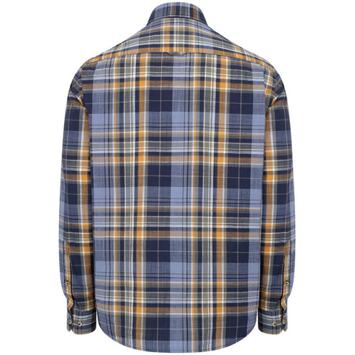 Navy/Gold Check Hoggs Of Fife Mens Crail Lightweight Check Shirt BACK
