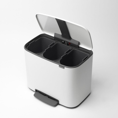 White Brabantia Bo Pedal Bin 3 x 11 Litre Interior