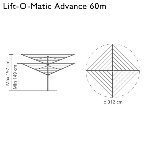 60m Brabantia Rotary Lift-O-Matic Advance With Cover And Peg Bag Diagram