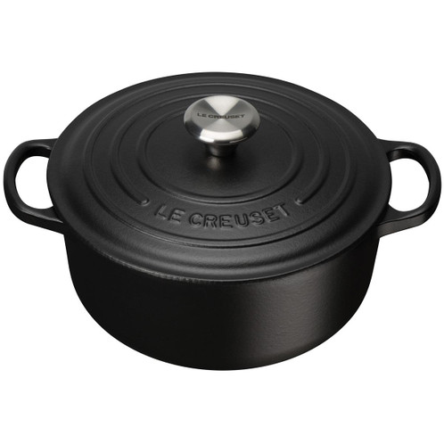 Satin Black Le Creuset 28cm Cast Iron Round Casserole
