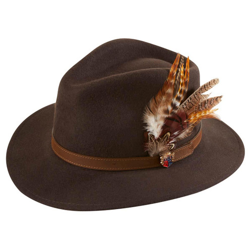 Brown Alan Paine Unisex Richmond Single Feather Felt Hat
