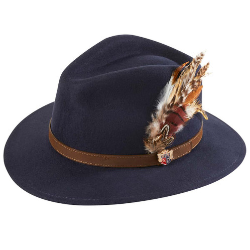 Navy Alan Paine Unisex Richmond Single Feather Felt Hat
