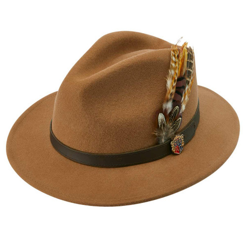Camel Alan Paine Unisex Richmond Single Feather Felt Hat