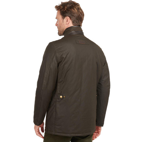Olive Barbour Mens Prestbury Wax Jacket Model Rear