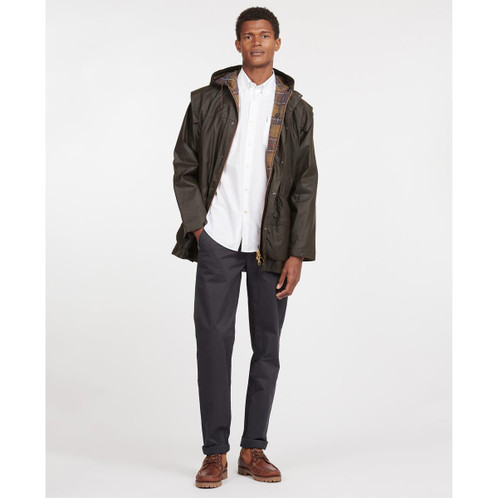Olive Barbour Classic Durham Wax Jacket On Model