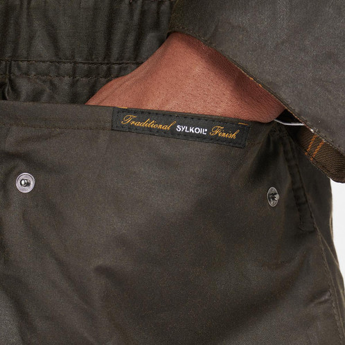 Olive Barbour Classic Durham Wax Jacket Pocket Detail