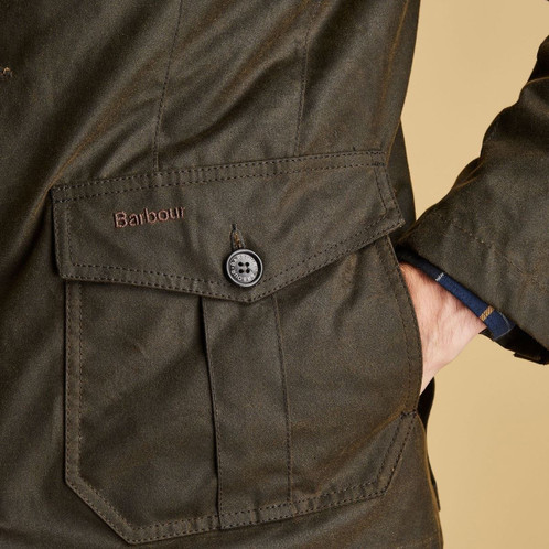 Olive Barbour Mens Lutz Wax Jacket Pocket Detail