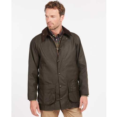Olive Barbour Mens Classic Beaufort Wax Jacket On Model
