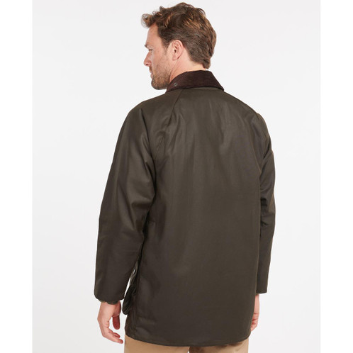 Olive Barbour Mens Classic Beaufort Wax Jacket On Model Rear