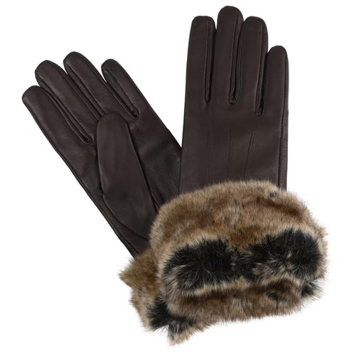 Dark Brown Barbour Womens Fur Trimmed Leather Gloves Dark Brown Barbour Womens Fur Trimmed Leather Gloves
