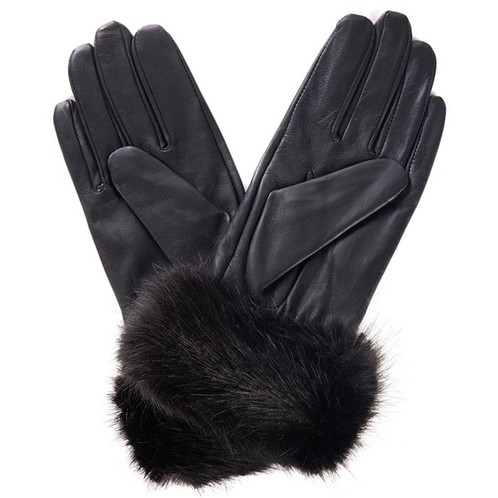 Black  Barbour Womens Fur Trimmed Leather Gloves Black  Barbour Womens Fur Trimmed Leather Gloves