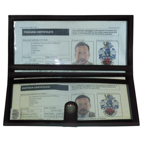 Teales Leather Firearms and Shotgun Licence Holder Double Fold Flat