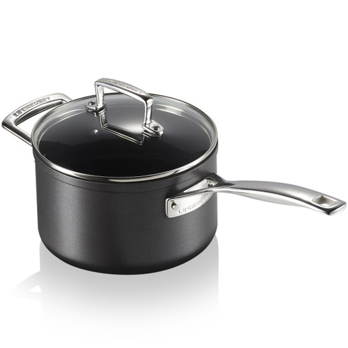 Le Creuset Toughened Non-Stick Saucepan With Glass Lid Angled