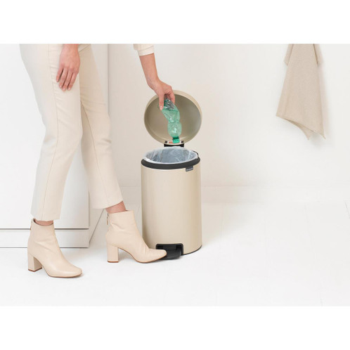 Soft Beige Brabantia newIcon Pedal Bin 12 Litre Plastic Bucket In Use