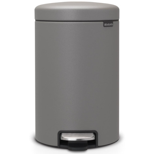 Mineral Concrete Grey Brabantia newIcon Pedal Bin 12 Litre Plastic Bucket