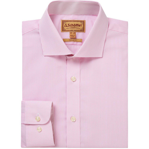 Light Pink Micro check Schoffel Mens Greenwich Tailored Shirt