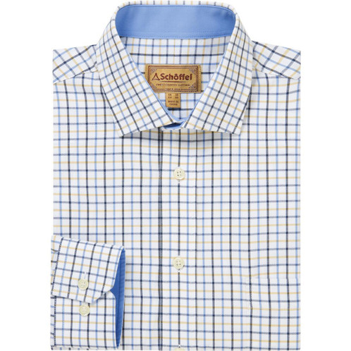 Vintage Navy/Imperial Blue Check Schoffel Mens Milton Tailored Shirt