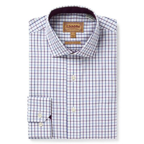 Purple Check Schoffel Mens Milton Tailored Shirt