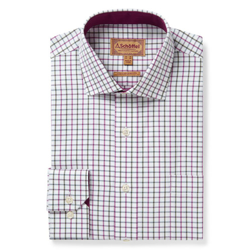 Pink/Olive Check Schoffel Mens Milton Tailored Shirt