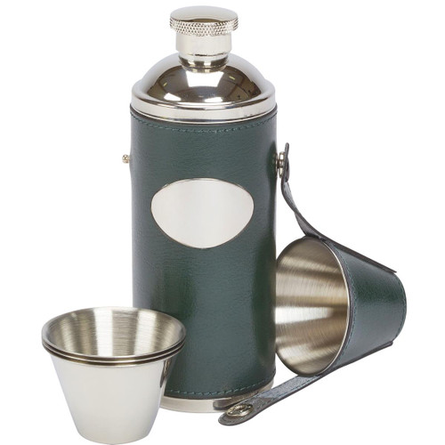 Green David Nickerson 8oz Hunters Leather Flask