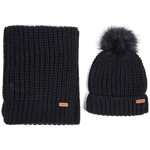 Black Barbour Womens Saltburn Beanie & Scarf Set