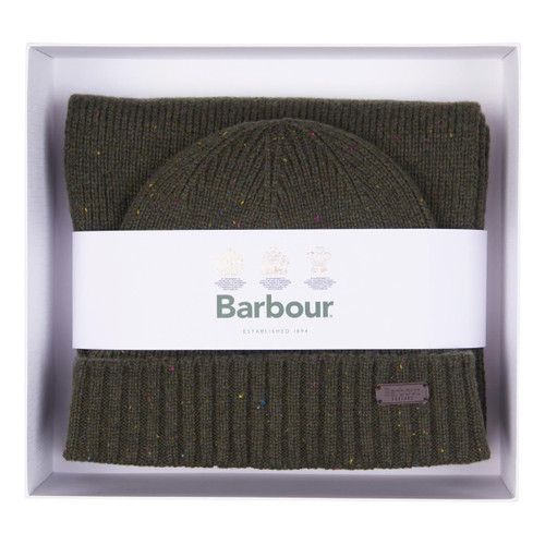 Olive Barbour Mens Carlton Fleck Beanie and Scarf Gift Set