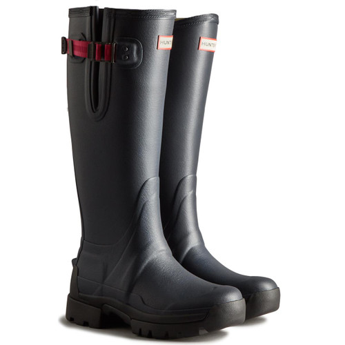 Navy/Peppercorn  Hunter Womens Balmoral Adjustable Tech Sole Wellington Boots