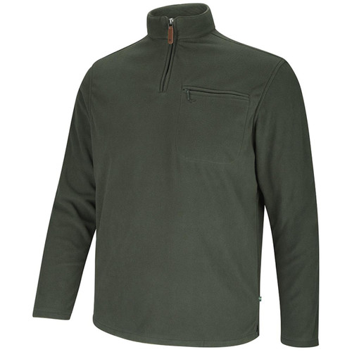 Dark Olive Hoggs Of Fife Mens Islander 1/4 Zip Micro Fleece Sweater
