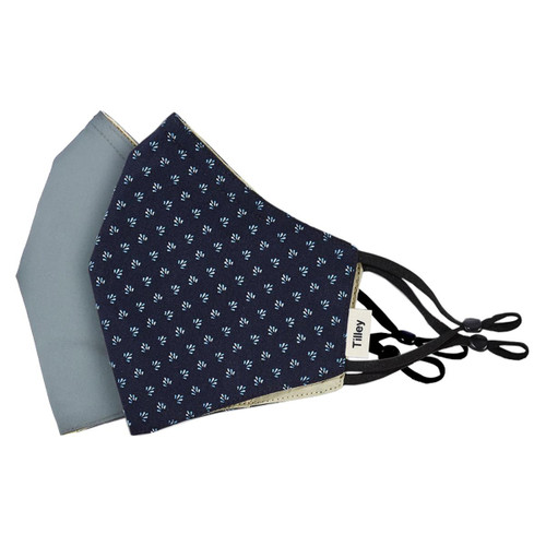 Tilley Cotton Face Masks Navy Print & Solid Mid Blue