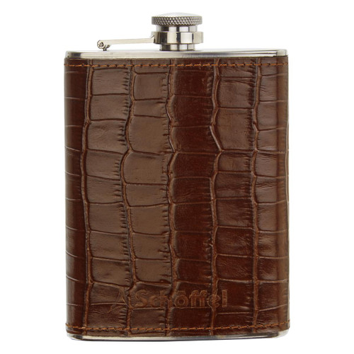 Dark Brown Schoffel Leather Hip Flask