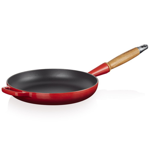 Cerise Le Creuset 24cm Cast Iron Frying Pan With Wooden Handle