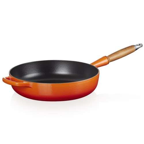 Volcanic Le Creuset 28cm Cast Iron Saute Pan With Wooden Hand