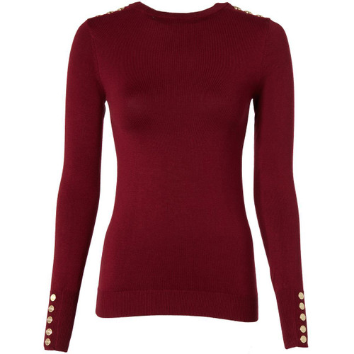 Wine Holland Cooper Womens Buttoned Knit Crew Neck Jumper