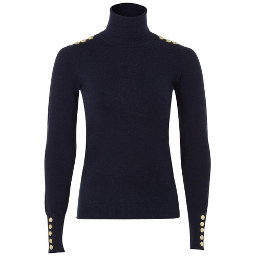Navy Holland Cooper Womens Buttoned Knit Roll Neck