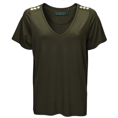 Khaki Holland Cooper Womens Relax Fit Vee Neck Tee