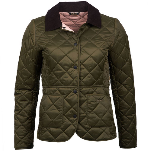 Olive/Pale Pink Barbour Womens Deveron Quilted Jacket Olive/Pale Pink Barbour Womens Deveron Quilted Jacket