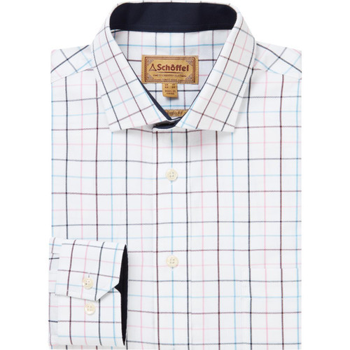 Wine/Navy Check Schoffel Mens Wells Tailored Shirt