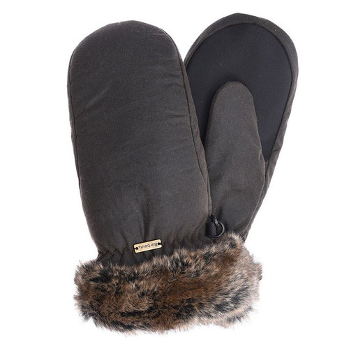 Olive Barbour Womens Wax With Fur Trim Mittens