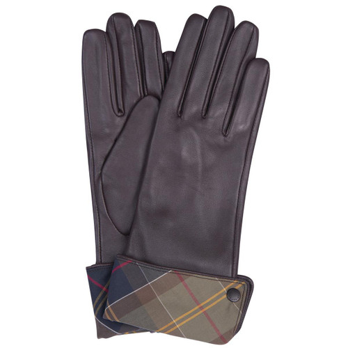 Dark Brown/Classic Tartan Barbour Womens Lady Jane Leather Gloves
