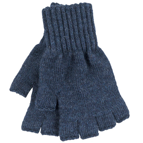 Navy Barbour Mens Knitted Lambswool Fingerless Gloves