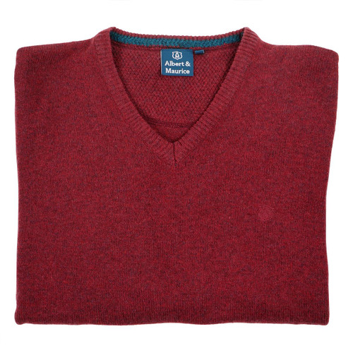 Albert and Maurice Eastnor Wine Lambswool V Neck Jumper