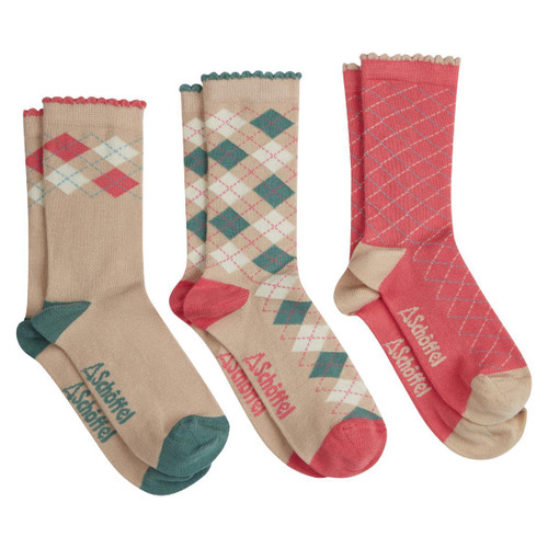 Dusky Pink Argyle Schoffel Womens Bamboo Socks Pack Of 3