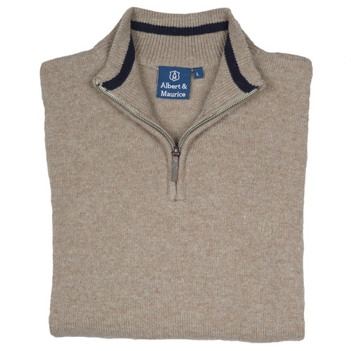  Albert and Maurice Netherton Caramel Lambswool Zip Neck Jumper