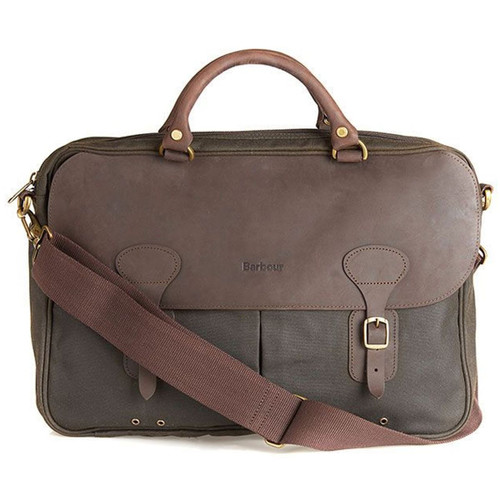 Olive Barbour Unisex Wax Leather Briefcase