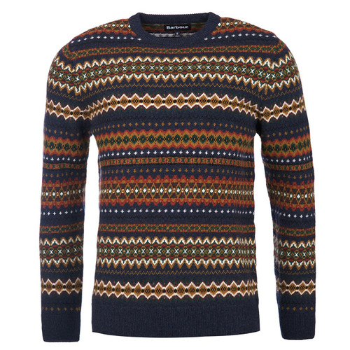 Navy Barbour Mens Case Fairisle Crew Neck