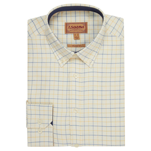 Navy/Mustard Check Schoffel Mens Aldeburgh Tailored Shirt