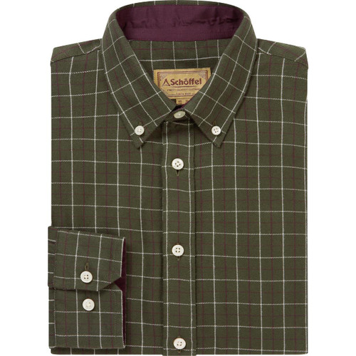 Woodland/ Wine/Ecru Schoffel Mens Aldeburgh Tailored Shirt