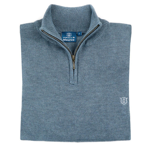 Albert and Maurice Mens Colwall Seawool Zip Neck Jumper Denim