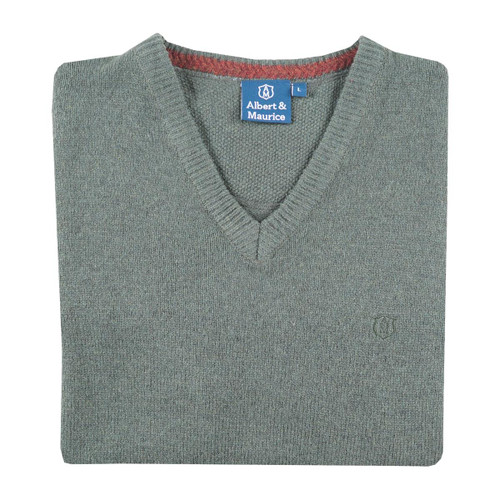  Albert and Maurice Mens Eastnor Olive Lambswool V Neck Jumper